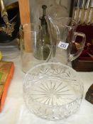 A mixed lot of glass jugs, decanters, fruit bowl etc., COLLECT ONLY.