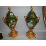 A pair of porcelain and gilt lidded urns, COLLECT ONLY.