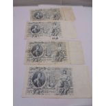 Four 1912 Russian 500 Ruble bank notes.