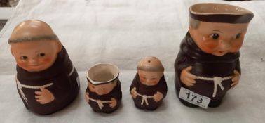 4 vintage Goebel Monks - 2 jugs, preserve pot & pepper pot