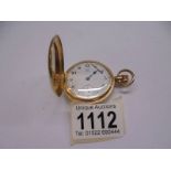 A 9ct gold Omega full hunter pocket watch (working but one hand loose). 69.3gms