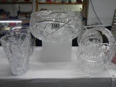 Five items of good cut glass including large bowl, vase etc., COLLECT ONLY.