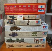 5 Tamiya military model kits (Ford G.P.A. Jeep part built) & Esci Land Rover