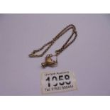 A 9ct gold chain with un-marked fob and yellow metal clasp, 42cm, total weight 6.9 grams.