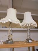 A pair of glass table lamps with shades, COLLECT ONLY