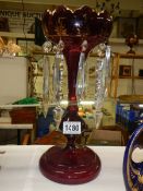 A Victorian ruby glass lustre. COLLECT ONLY.