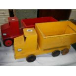 Two large vintage hand made wooden lorries, COLLECT ONLY.