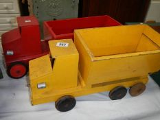 Two large vintage hand made wooden lorries, COLLECT ONLY.