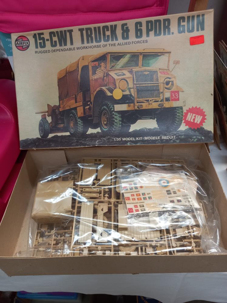 3 vintage boxed Airfix military vehicles, Monty's Humber started, other 2 still bagged - Image 4 of 4