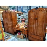 A mahogany bedroom suite comprising triple mirror dressing table and two wardrobes, COLLECT ONLY.