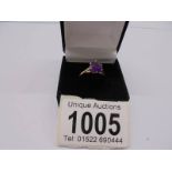 An American 10ct gold amethyst ring, size L, 1.78 grams.