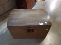 A 19th/20th century dome top trunk, lined with period advertising newspapers COLLECT ONLY