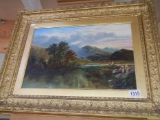 A gilt framed oil on canvas rural scene, unsigned, 52cm x 36.5cm COLLECT ONLY.