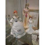 A Royal Worcester figurine, a Royal Doulton figurine and a Coalport figurine.