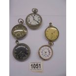 Five old pocket watches, a/f.