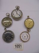 Five old pocket watches, a/f.