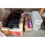 2 vintage slide projectors, case of slides cartridges and box of new old stock unused slides COLLECT