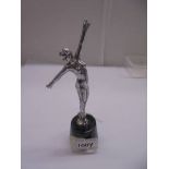 An art deco chrome plated brass figure on a marble base, total height 19cm, figure height 14.75 cm.