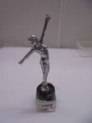 An art deco chrome plated brass figure on a marble base, total height 19cm, figure height 14.75 cm.