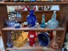 10 pieces of coloured art glass including art deco lidded trinket pot
