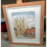 A framed and glazed watercolour of Lincoln Cathederal from Castle Square COLLECT ONLY