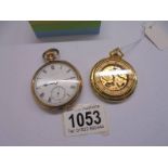 An Elgin gold plated pocket watch and one other, not working.