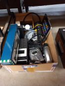 A good mixed lot including Realistic tape recorder, air compressor, torches Sony personal tape