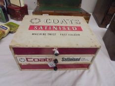 A Coats Satinised Cotton three drawer chest with contents.
