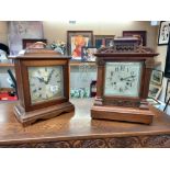 An Edwardian oak mantle/bracket clock with silvered dial and a Trister 31 day mantle clock, all