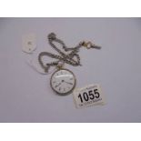 A Victorian ladies silver fob watch on silver chain, in working order, (chain 21 grams).