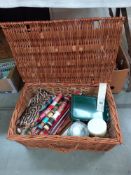 A wicker basket containing needlework and sewing items COLLECT ONLY