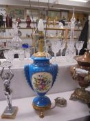 A hand painted ceramic table lamp base, COLLECT ONLY.