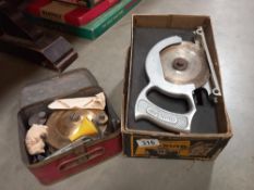 Vintage primus no 97 camping stove in tin and a vintage boxed quiksaw circular saw drill attachment