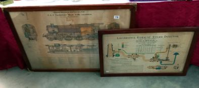 A vintage framed London, Midland and Scottish railway 4-6-0- locomotive cutaway poster and another
