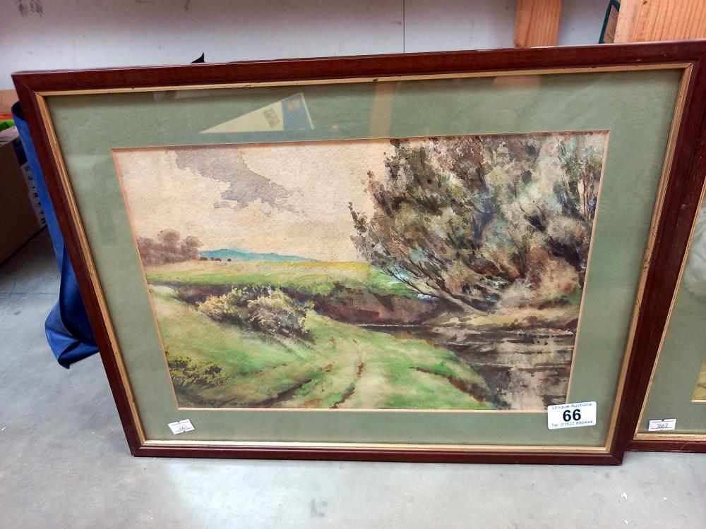 2 vintage oak framed watercolours of the countryside - Image 2 of 3