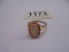 A 9ct gold ring set female profile cameo, size Q, 2.65 grams.