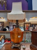 A large retro table lamp with orange glass centre Height including shade 86cm COLLECT ONLY