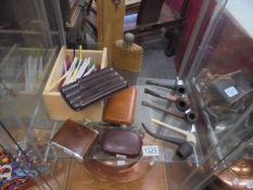 A mixed lot including hip flasks, pipes, pipe cleaners etc.,