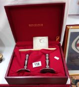 A boxed Royal Selangor pewter pair of taper stick candlesticks