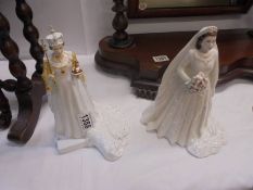 A Royal Worcester Queen Elizabeth II figurine and a Coalport Queen Elizabeth II figurine.