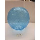 An unusual blue acid etched glass oil lamp shade, 10cm gallery size (small chip to top rim).