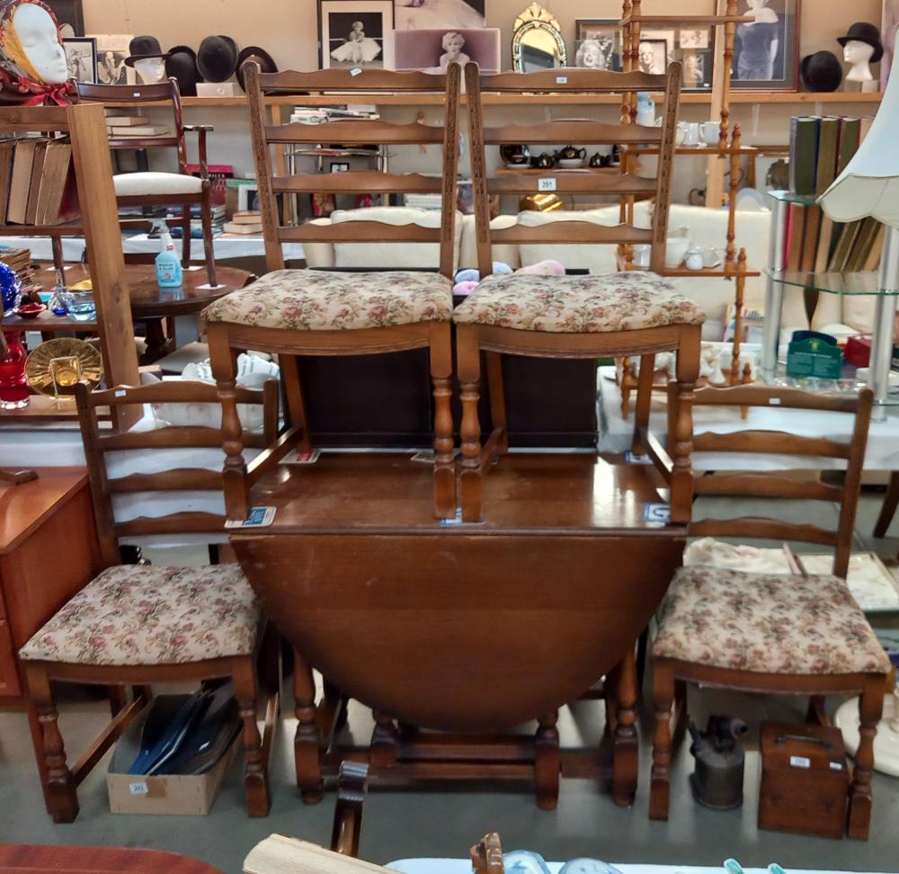 An oak gateleg table with 4 chairs COLLECT ONLY