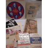 A mixed lot of ephemera including Profiles of Nehru, 2 othe Nehru books,, first day covers,