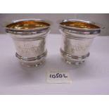 A pair of George V (1914) silver beakers 'From the wardroom mess HMS Mons, 29th September 1915',