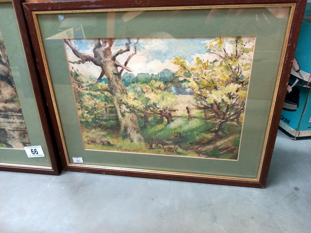 2 vintage oak framed watercolours of the countryside - Image 3 of 3