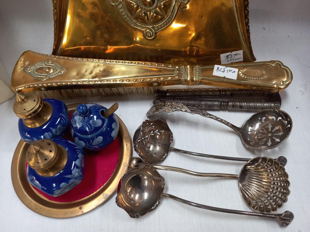 A vintage brass crumb pan and brush, old nutcracker, condiment set, etc - Image 3 of 3
