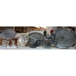 A selection of silver plate items including trays, water jugs etc COLLECT ONLY