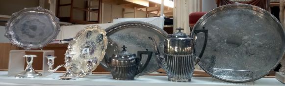 A selection of silver plate items including trays, water jugs etc COLLECT ONLY