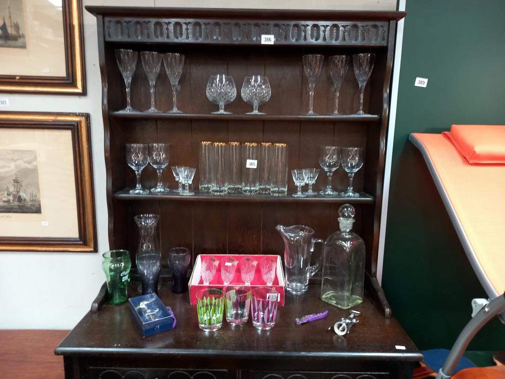 A boxed French crystal glasses and 3 shelves of glassware etc COLLECT ONLY