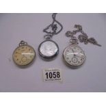 Two USSR pocket watches featuring railway engines (1 working) and a full hunter pocket watch.
